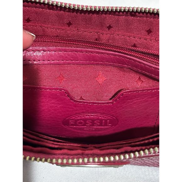 FOSSIL Snakeskin Embossed Pink Leather Zip Around Clutch Wallet Chic Retro - Picture 9 of 9
